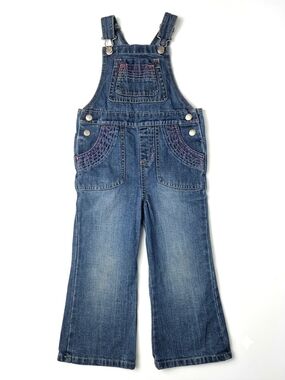 Vintage Y2K Old Navy Baby Girl Denim Overalls 18 24 Months Pink Stitching